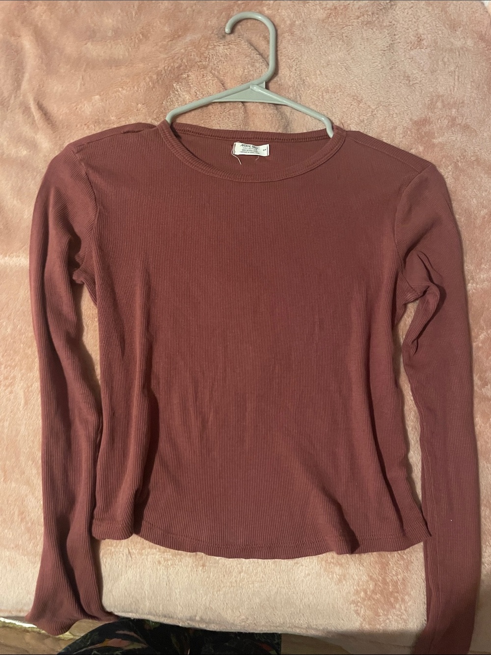 Ardene Dusty Rose Ribbed Long Sleeve Crewneck Top